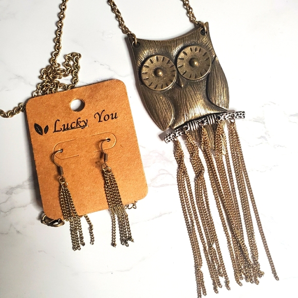 NWT Owl Dangle Necklace and Earrings Set - Picture 1 of 2